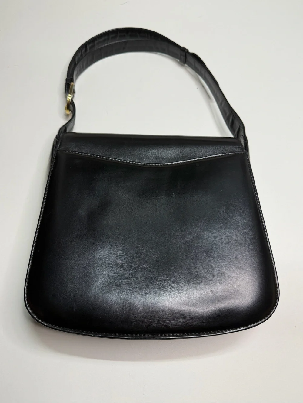 Gucci Black Leather Shoulder Bag with Gold-Tone Buckle